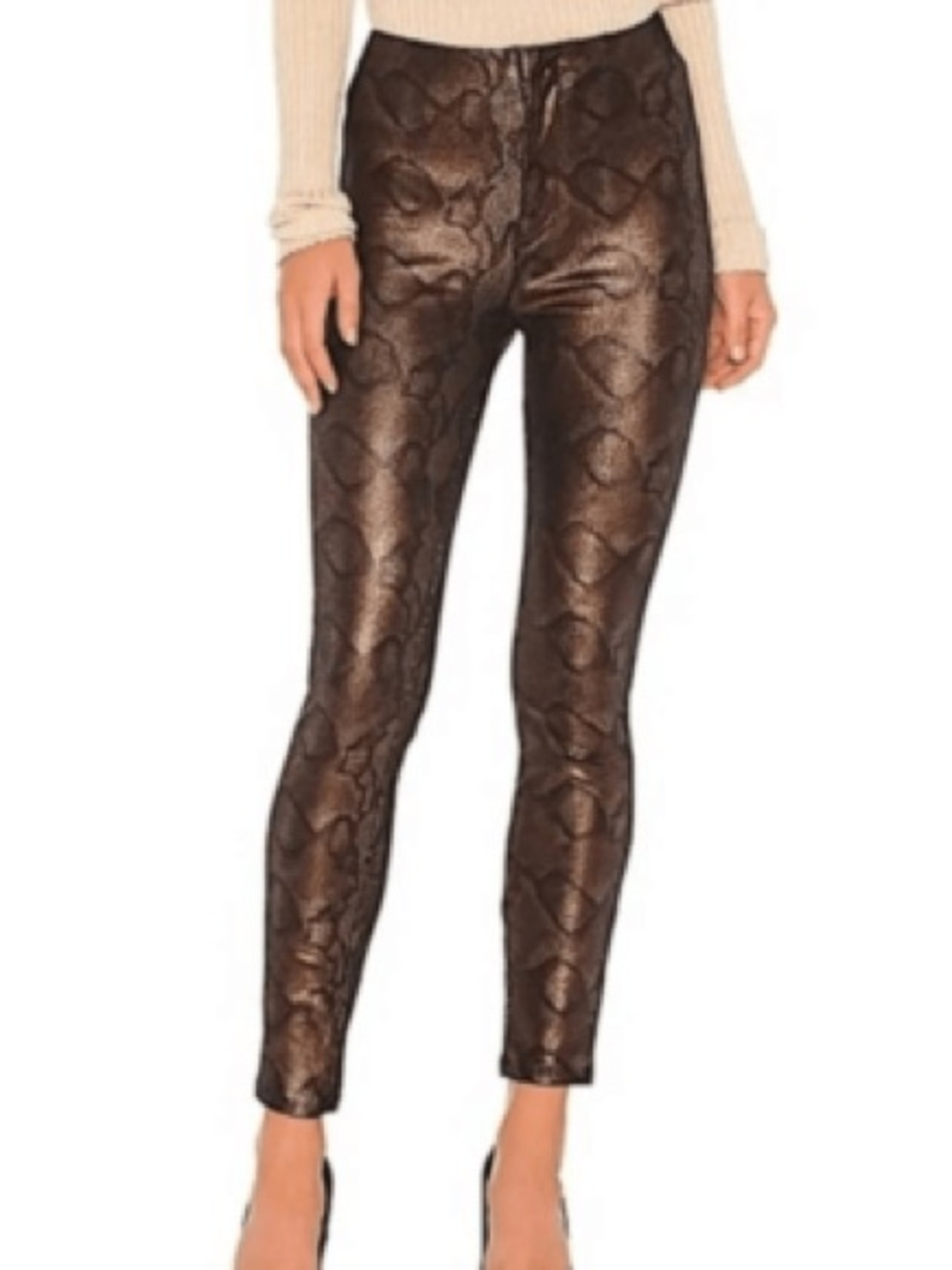 MOTHER The High Waisted Seamless Looker Ankle Snakeskin Bronze Metallic Pants - Picture 2 of 8